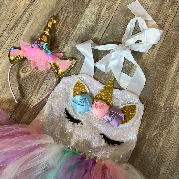 Rainbow Unicorn Costume For Girls With Headband Medium (7/8) - Picture 2 of 3
